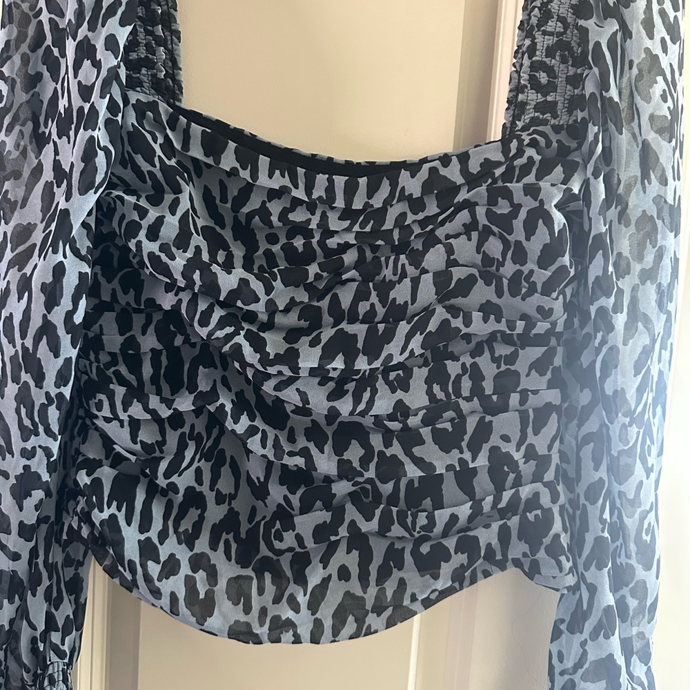 Zara Black and Blue Animal Print Blouse